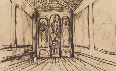 Study of an Interior Room with Religious Images on the Wall Panels by Benjamin Robert Haydon