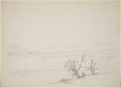 An Alpine Landscape with a Couple Seated by Trees Overlooking a Valley by Benjamin West