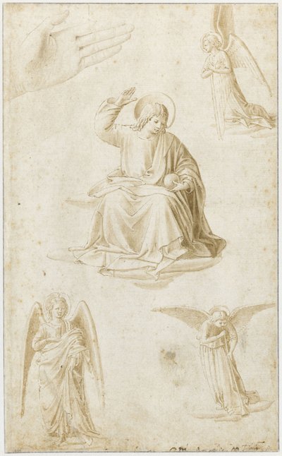 Studies of a Hand, Three Angels and Christ as Salvator Mundi, Second Half of the 15th Century by Benozzo Gozzoli