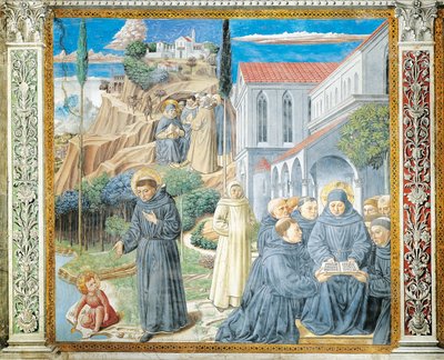 St. Augustine Giving Rule to Monks and Talking to Child Jesus about Holy Trinity (detail) by Benozzo di Lese di Sandro Gozzoli