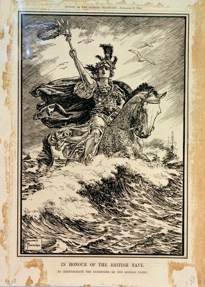 In Honour of the British Navy. To Commemorate the Surrender of the German Fleet. Front cover of Punch, 27th November 1918 by Bernard Partridge