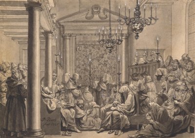 Yom Kippur in the Obbene Shul in Amsterdam by Bernard Picart