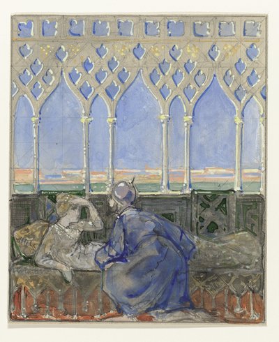 Woman on Resting Bed and Man Kneeling Beside Her by Bernard Willem Wierink