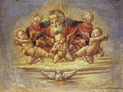 Part of an Altar Piece depicting God the Father with Three Angels by Bernardino Fungai