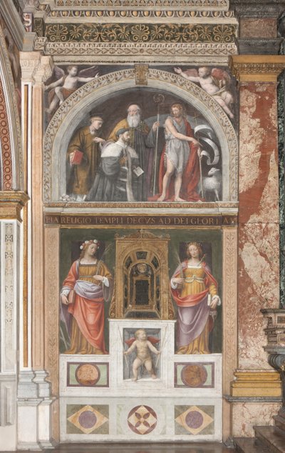 Alessandro Bentivoglio with saints and below Saint Rose and Saint Justina (detail) by Bernardino Luini