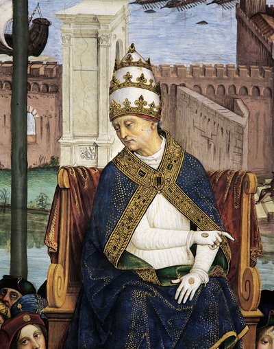 Pius II arriving in Ancona to hasten crusade, detail from Stories of Pius II, Piccolomini Library, Siena Cathedral, Italy by Bernardino di Betto Pinturicchio