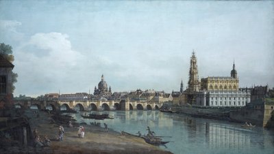 Dresden Seen from the Right Bank of the Elbe, Beneath the Augustus Bridge by Bernardo Bellotto