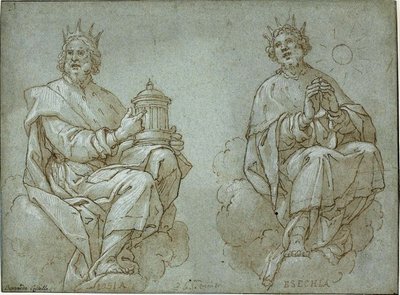 Two Seated Kings of Judah; Josiah and Hezekiah by Bernardo Castello