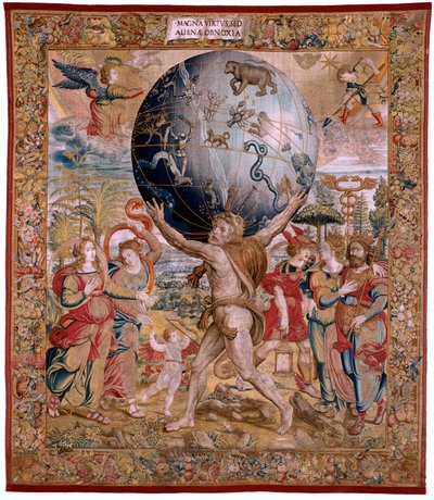 Flemish Tapestry. Series The Spheres. Hercules Supporting the Celestial Sphere. First Tapestry in the Series. Model Barend van Orley or Pieter Coecke van Aelst. 1525-1530 by Bernart van (attr. to) Orley