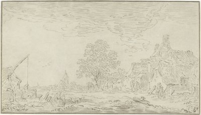 View of a Village with a Well on the Left by Bernhard Schreuder