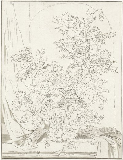 Vase with Flowers in Front of a Niche by Bernhard Schreuder