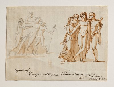 Bacchus and Two Fauns. Bacchus, Hercules and Two Women by Bertel Thorvaldsen