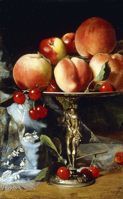 A Still-life with Peaches, Plum and Cherries by Blaise Alexandre Desgoffe