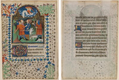 Leaf from a Book of Hours: Annunciation to the Shepherds (recto) and Text (verso) by Boethius Illuminator