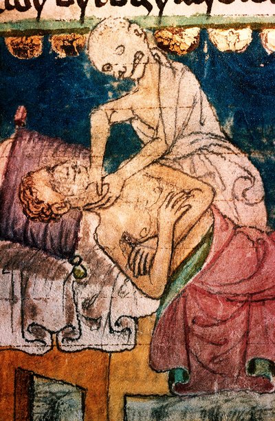 Death Strangling a Victim of the Plague - Miniature from the Codex Stini, Bohemia by Bohemian School