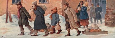 Soviet workers leaving their offices with their food rations by Boris Vasilievich Zvorykin