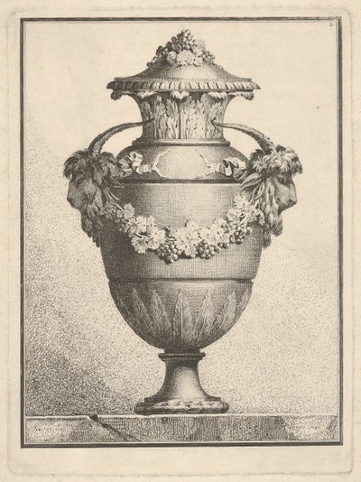 Design for a covered vase with two goat heads and a garland, 1764 by Bossi