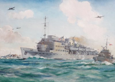 HMS Prins Albert en Route to Dieppe Carrying No 4 Commando by Brian Joseph Mullen