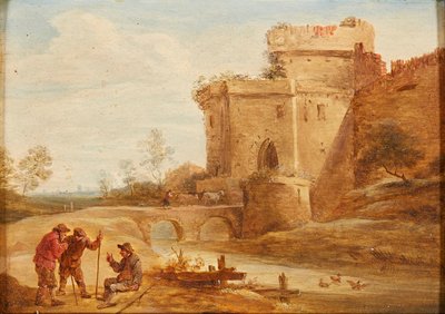 A Classical Landscape with Figures and Animals on a Path by British School