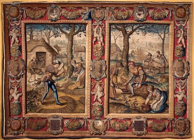 November and December: Agricultural Work and Pig Slaughter (Tapestry, 17th century, Mortlake) by British School