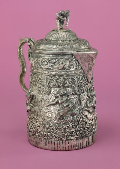 Teapot with a scene depicting a pwe by Burmese School