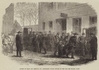 Arrest of Megy and Removal of a Murdered Police Officer in the Rue des Moines, Paris by Burn Smeeton