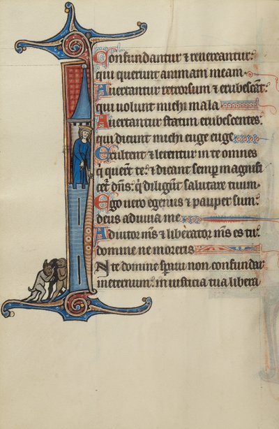 Initial I: David atop a Tower Pointing to Three Demons Below by Bute Master