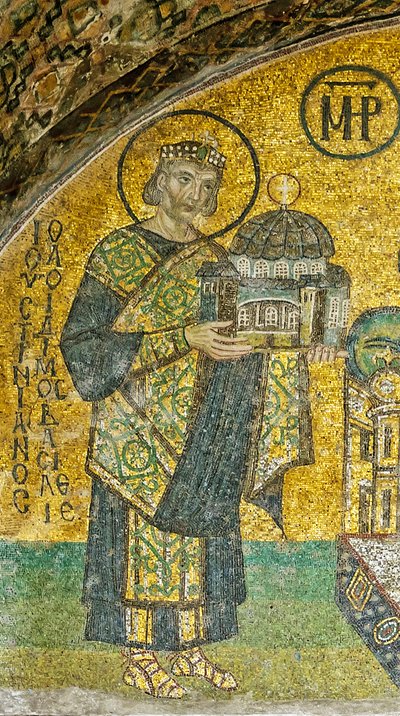 Emperor Justinian Presenting Hagia Sophia to the Virgin and Child by Byzantine