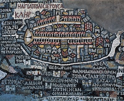 Madaba mosaic map, 560, Greek Orthodox Basilica of St George, Madaba, Jordan, Byzantine civilization, 6th century by Byzantine School