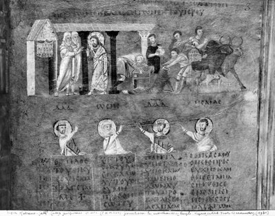 Jesus driving the merchants from the Temple, from the Codex Purpureus by Byzantine School