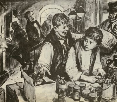Charles Dickens as a boy in the blacking factory by C.L. Doughty