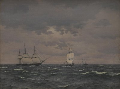 A Corvette Reefing Sails in a Freshening Wind and Some Other Ships by Christoffer Wilhelm Eckersberg