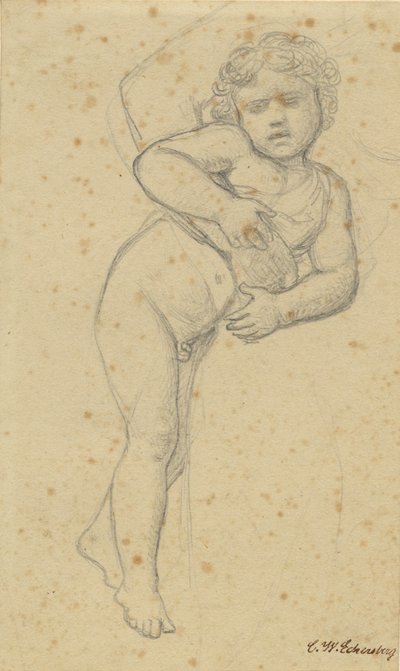 A Naked Boy Leaning Against His Mother