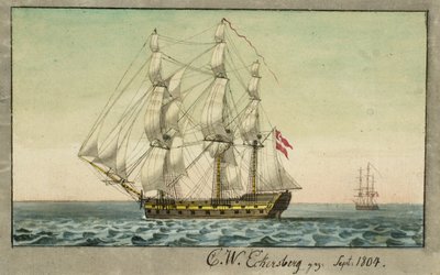 A Danish Warship Under Sail, Seen from the Leeward Side by Christoffer Wilhelm Eckersberg