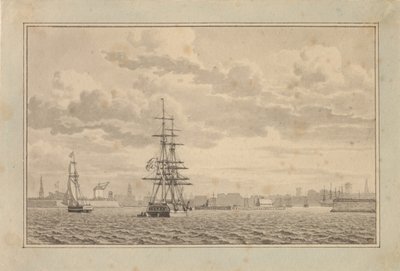 Copenhagen Seen from the Outer Harbor with a Brig at Anchor and a Sailing Sloop by Christoffer Wilhelm Eckersberg