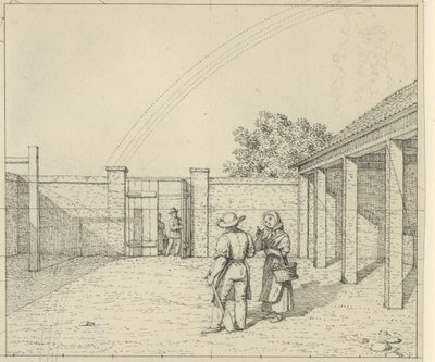 Linear Perspective Applied to Painting - Draft for Unused Version of Plate V,2 - The Rainbow over the Courtyard by Christoffer Wilhelm Eckersberg