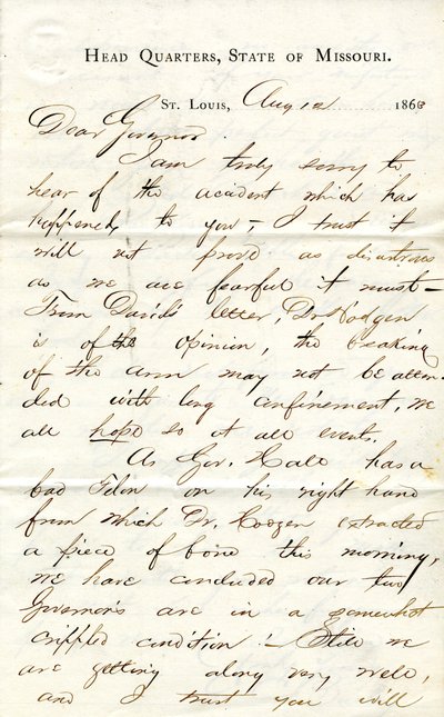 Letter signed C.C. Bailey, Head Quarters, State of Missouri, St. Louis, to Governor [Hamilton R. Gamble], August 12, 1863 by C. C. Bailey