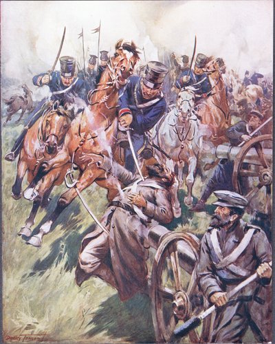 Cossack and Russian reeled from the sabre stroke, illustration from 