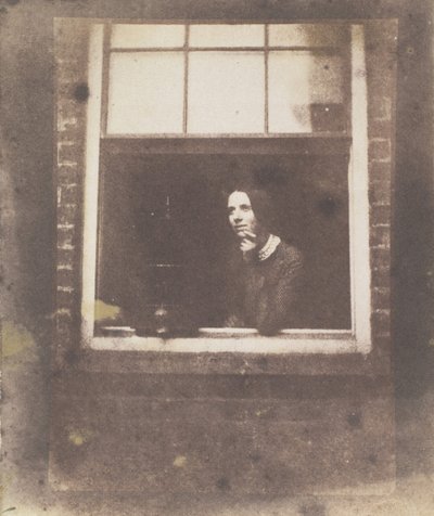 Lady in Open Window with Bird Cage, Late 1840s by Calvert Jones
