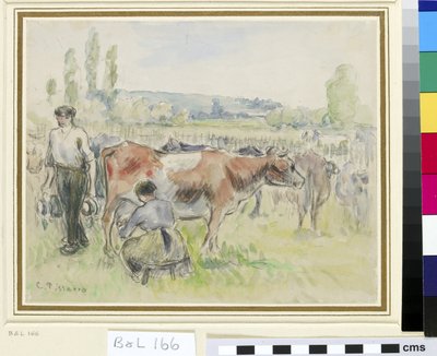 Compositional study of a milking scene at Eragny-sur-Epte by Camille Jacob Pissarro