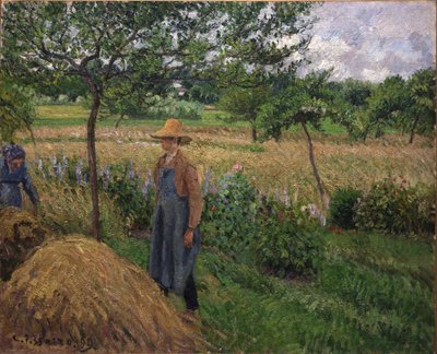 Gardener Standing by a Haystack, Overcast Sky, Éragny by Camille Pissarro