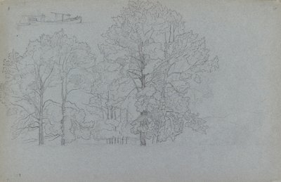 Study of trees, with a slight study of a barge, 1859 by Camille Pissarro
