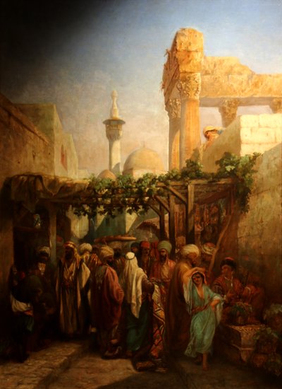 Strollers Near the Bacchus Colonnade in Latakieh by Camille Rogier