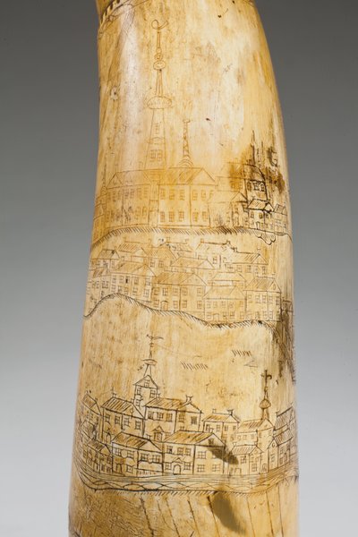 Powder Horn, Engraved with a Map of the St. Lawrence River in the Area of Quebec, c.1759 by Canadian School