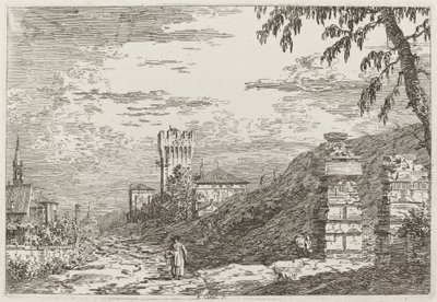 Landscape with Tower and Two Ruined Pillars by Canaletto