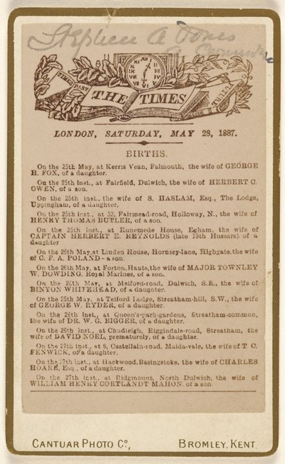 Birth Announcement Page from 