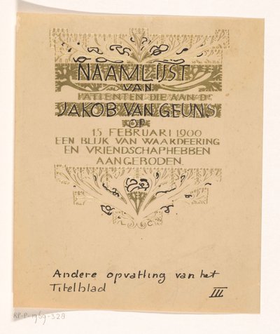 Tribute to Jacob van Geuns by Carel Adolph Lion Cachet