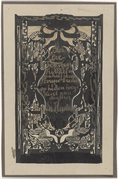 Design for a certificate on the occasion of twelve and a half years of loyal service at the Glue and Gelatin Factory by Carel Adolph Lion Cachet