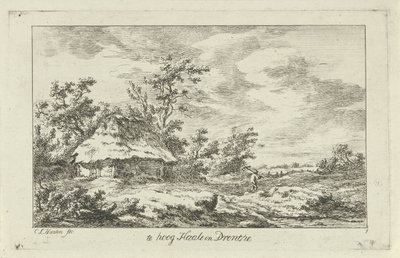 Man with Rake by a Barn, Te hoog Haale in Drenthe (Landscapes A-F) by Carel Lodewijk Hansen