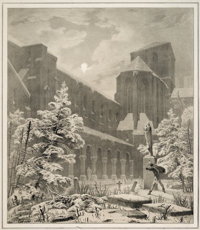 Church and Graveyard in the Snow by Moonlight by Carl Blechen